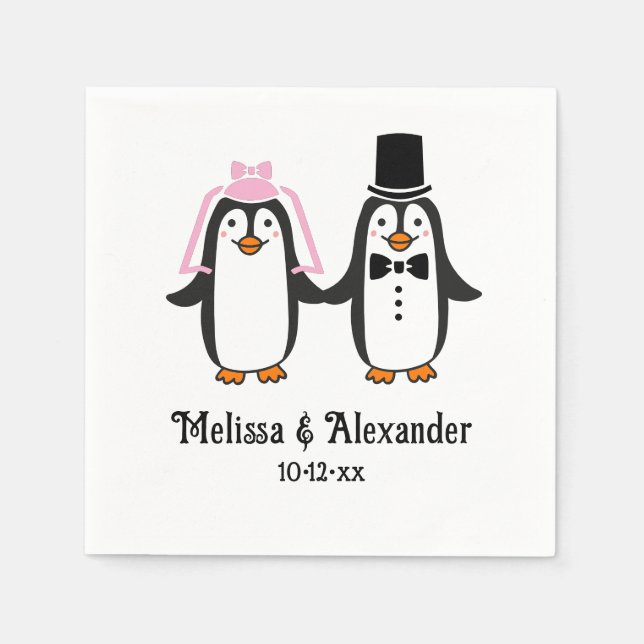 Cute Penguins Wedding Couple Names Date #3SmP  Napkins (Front)