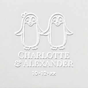 Cute Penguins Wedding Couple Names Date Embosser