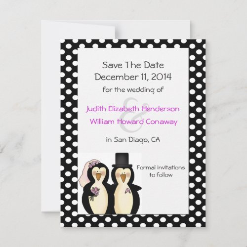 Cute Penguins Wedding Save the Date Announcement