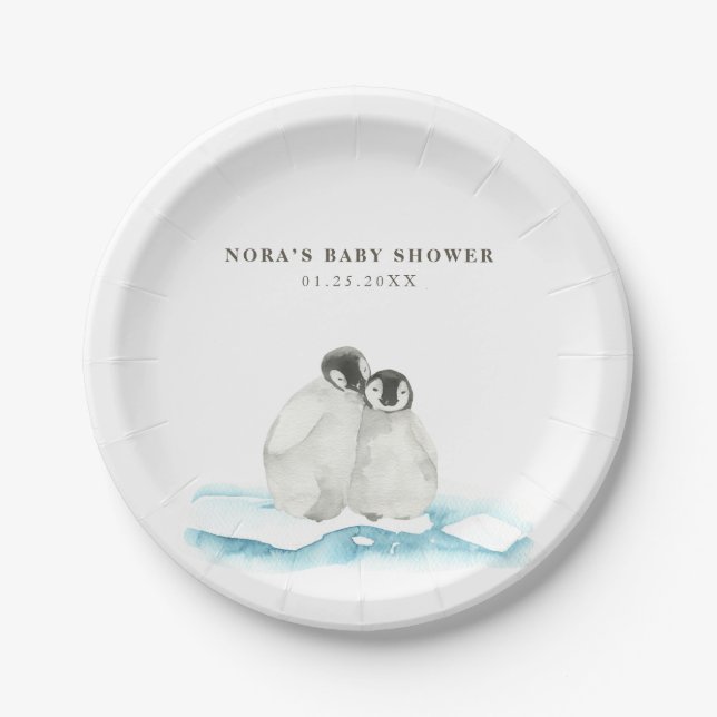 Cute Penguins Winter Arctic  Paper Plates (Front)