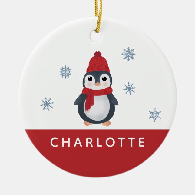 Cute Penguins Winter Birds Arctic Animals Ceramic Ornament (Front)