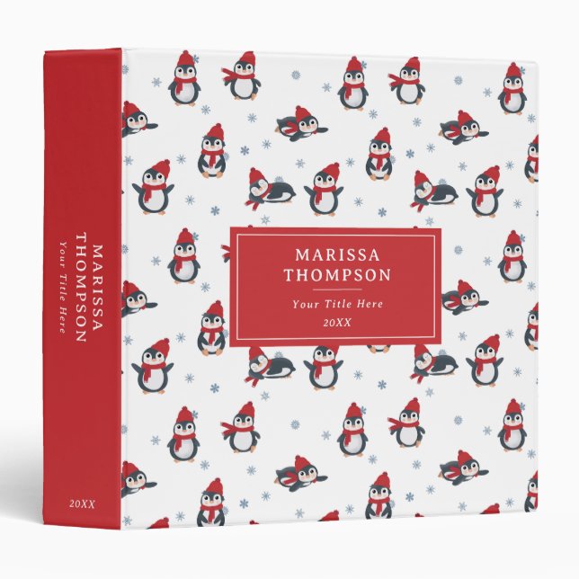 Cute Penguins Winter Birds Arctic Animals Kids 3 Ring Binder (Front/Spine)