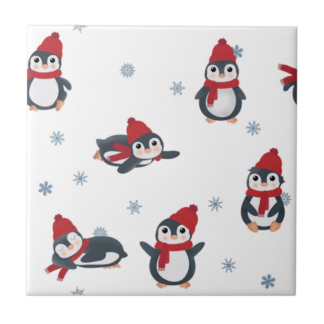 Cute Penguins Winter Birds Arctic Animals Kids Ceramic Tile (Front)