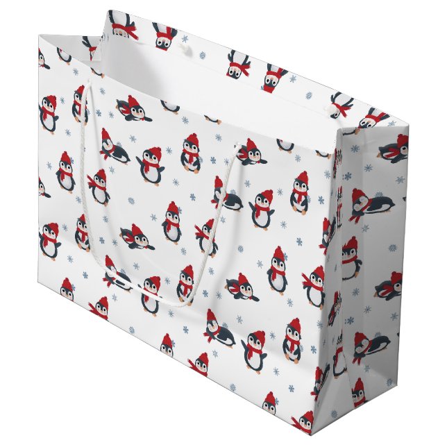 Cute Penguins Winter Birds Arctic Animals Large Gift Bag (Front Angled)