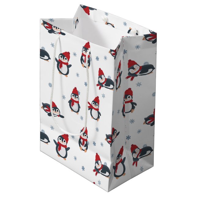 Cute Penguins Winter Birds Arctic Animals Medium Gift Bag (Front Angled)