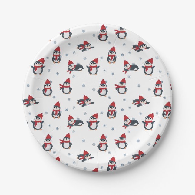 Cute Penguins Winter Birds Arctic Animals Paper Plates (Front)