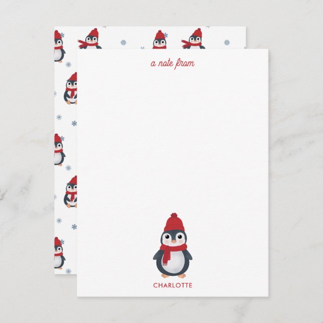 Cute Penguins Winter Birds Arctic Christmas Note Card (Front/Back)