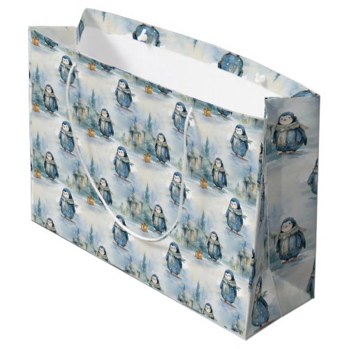 Cute penguins winter design painted_like theme large gift bag