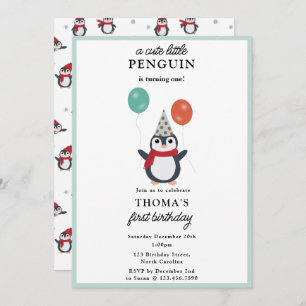 Cute Penguins Winter Kids Boy Animals Birthday Invitation