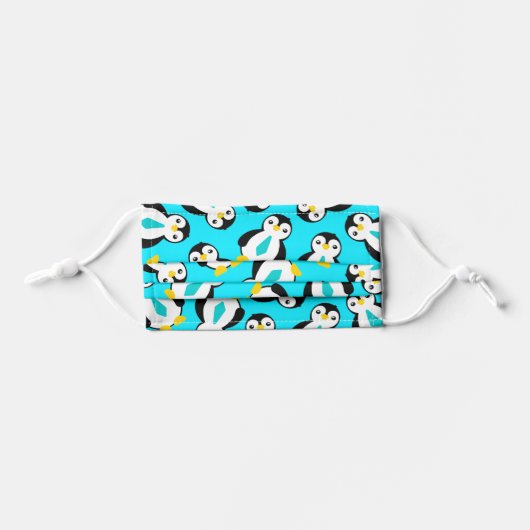 Cute Penguins with Blue Neckties Kids' Cloth Face Mask (Front, Folded)