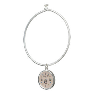 Cute Penguins with Flowers Customizable Name Bangle Bracelet