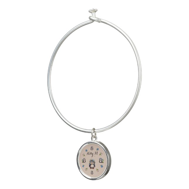Cute Penguins with Flowers Customizable Name  Bangle Bracelet (3/4)