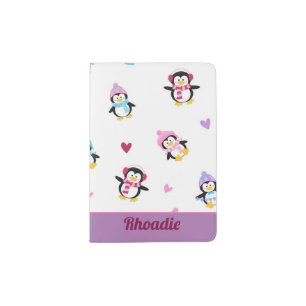 Cute Penguins with hearts Passport Holder