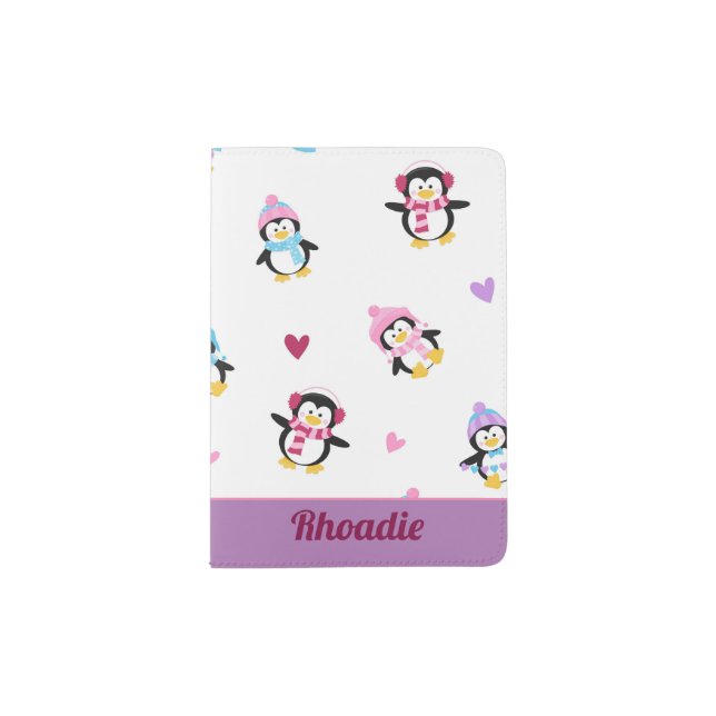 Cute Penguins with hearts Passport Holder (Front)