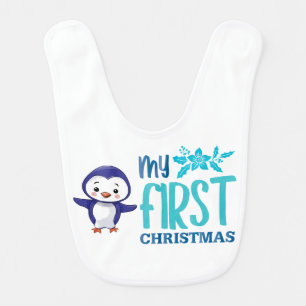 Cute penquin printed first Christmas baby bib