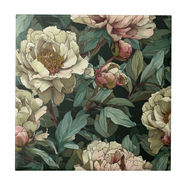Cute Peonies Ceramic Tiles  For Modern Bathroom (Front)