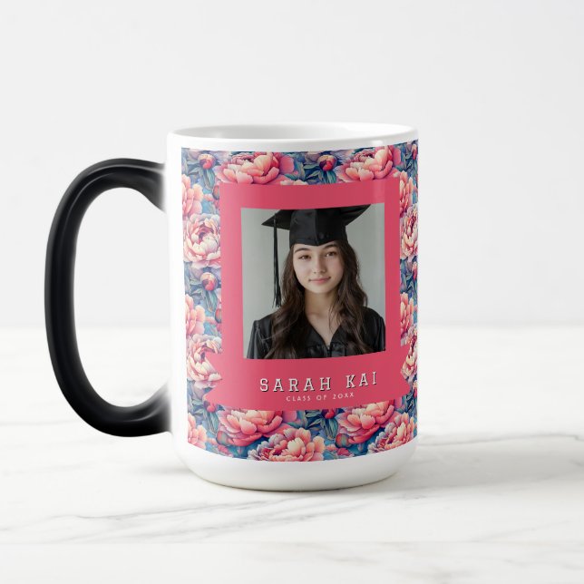 Cute Peonies Pattern Graduation Gift Color Morph Mug (Left)
