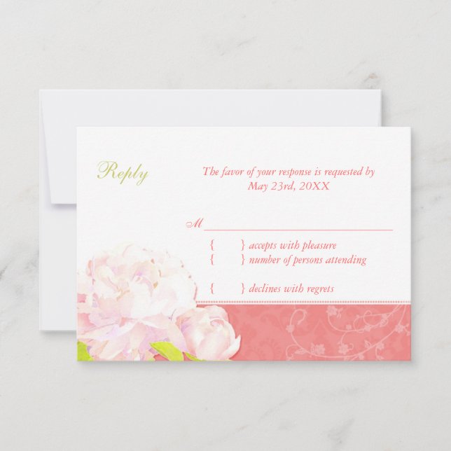 Cute Peony Spring Coral Wedding RSVP (Front)