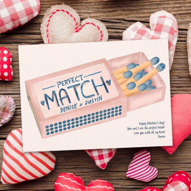 Cute perfect match pink retro Valentine photo  Holiday Card (Creator Uploaded)