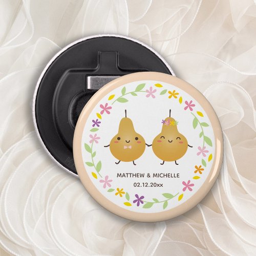 Cute Perfect Pair Floral Peach Pink Wedding Favors Bottle Opener