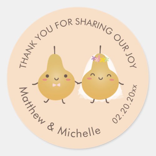 Cute Perfect Pear Couple Elegant Wedding Thank You Classic Round Sticker