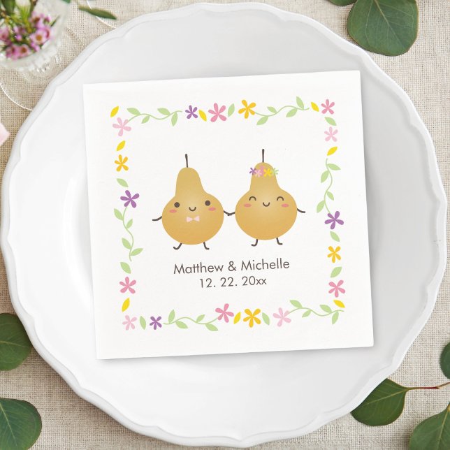 Cute Perfect Pear Floral Wreath Whimsical Wedding Napkins (Creator Uploaded)