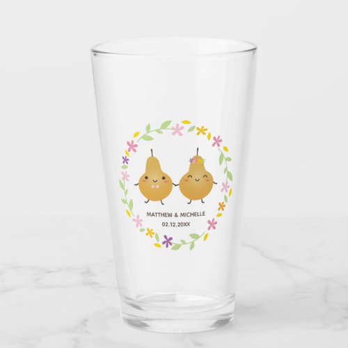 Cute Perfect Pear Married Couple Newlyweds Wedding Glass