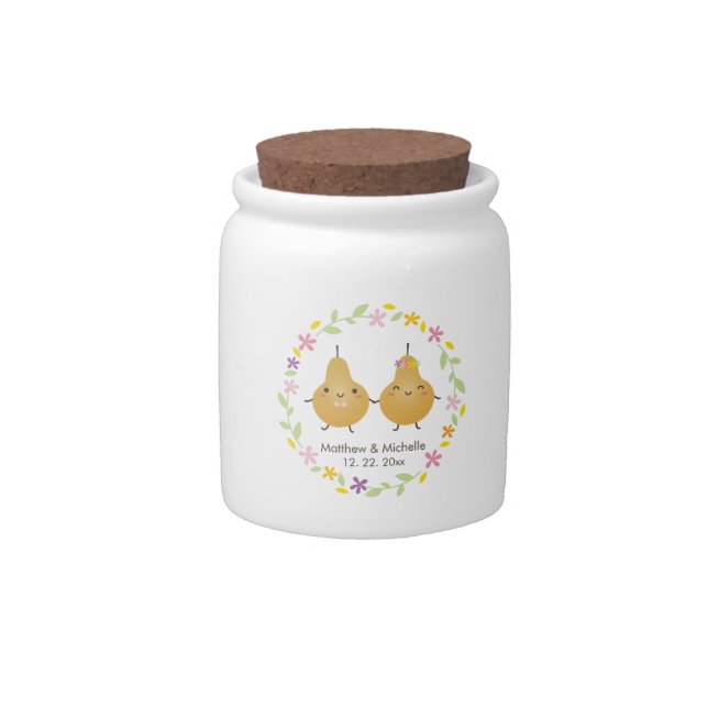 Cute Perfect Pear Perfect Pair Wedding Favor Candy Jar (Front)
