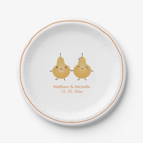 Cute Perfect Pear Perfect Pair Whimsical Wedding Paper Plates