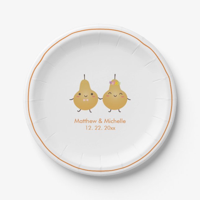 Cute Perfect Pear Perfect Pair Whimsical Wedding Paper Plates (Front)