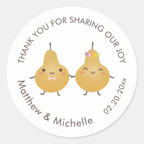 Cute Perfect Pear Whimsical Wedding Thank You Classic Round Sticker