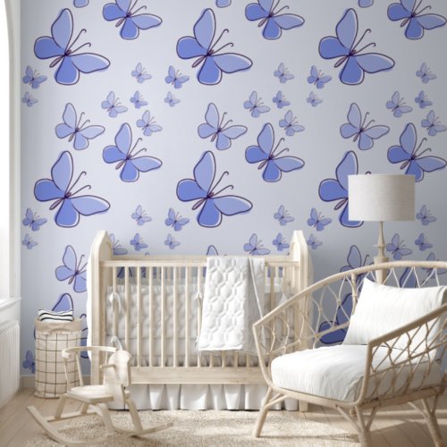 Cute Periwinkle Blue Butterfly Doodle Accent Wallpaper