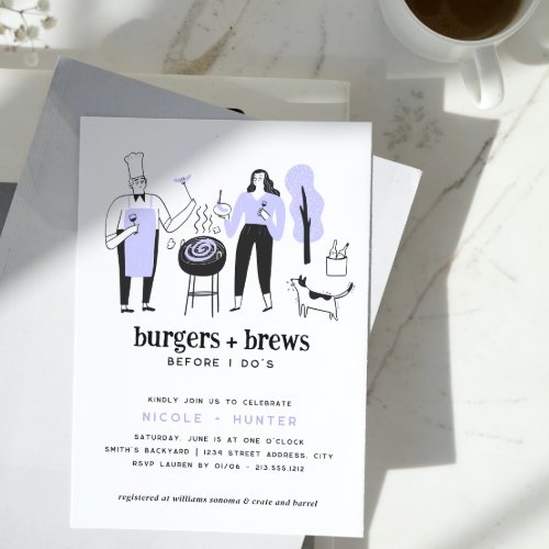 Cute Periwinkle Brews Before I Dos Bridal Shower Invitation