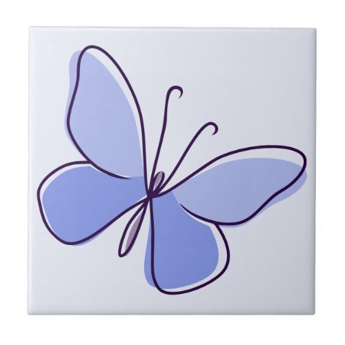 Cute Periwinkle Purple Blue Butterfly Doodle Ceramic Tile