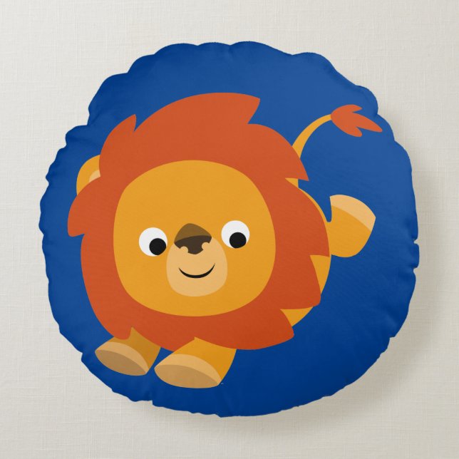 Cute Perky Cartoon Lion Round Pillow (Front)