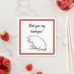 Cute Perky Pig Cartoon, Farm Animal Ink Sketch Napkins