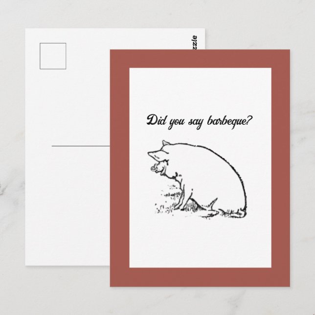 Cute Perky Pig Cartoon, Farm Animal Ink Sketch Postcard (Front/Back)