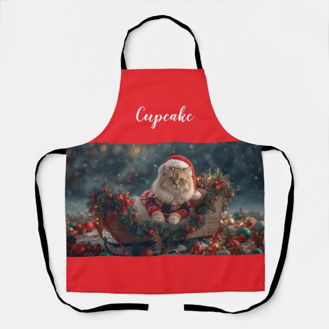 Cute Persian Cat Christmas Personalized  Apron (Front)