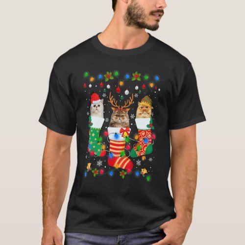 Cute Persian Cat Kitten Christmas Socks Xmas T-Shirt
