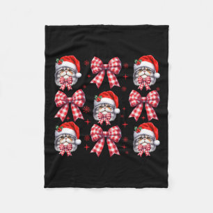 Cute Persian Cat Red Plaid Coquette Bow Christmas Fleece Blanket