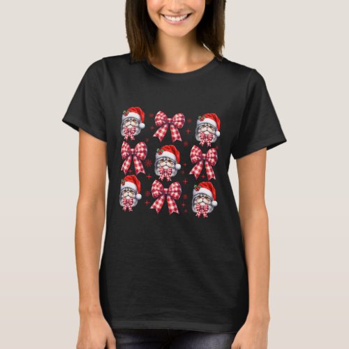 Cute Persian Cat Red Plaid Coquette Bow Christmas  T_Shirt