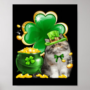Cute Persian Cat Shamrock Irish Saint St Patrick D Poster