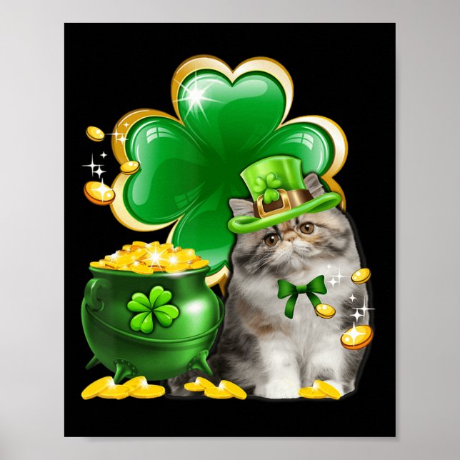 Cute Persian Cat Shamrock Irish Saint St Patrick D Poster (Front)