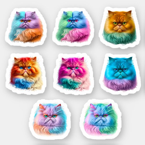 Cute Persian Cat Stickers 8_Pack _ Colorful