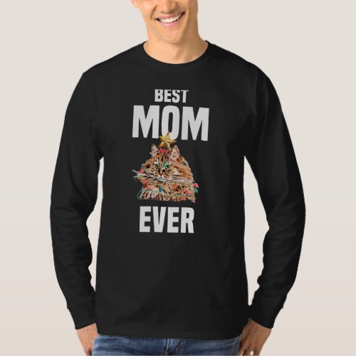 Cute Persian cat with fairy lights Best Mom Ever T_Shirt