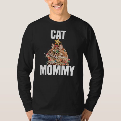 Cute Persian cat with fairy lights Crazy Cat Mom T_Shirt