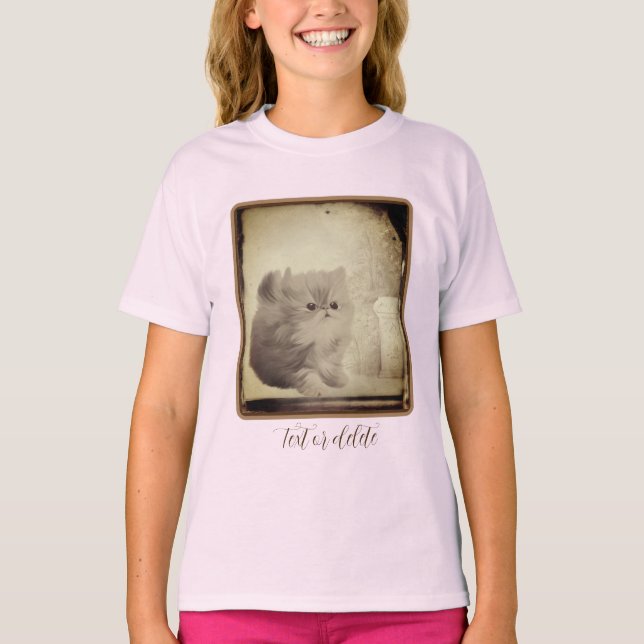 Cute Persian Kitten Vintage Look Personalized T-Shirt (Front)