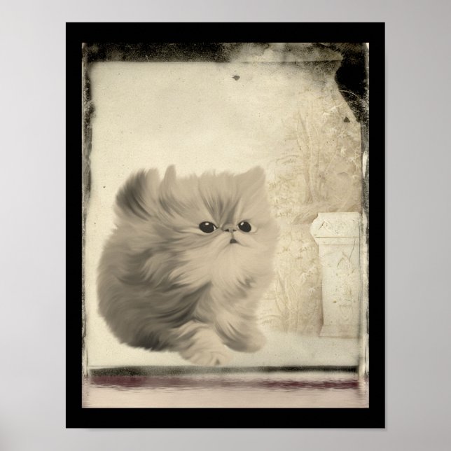 Cute Persian Kitten Vintage Look Poster (Front)