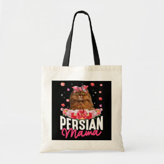 Cute Persian Mama Flower Bandana Cat Lover Tote Bag
