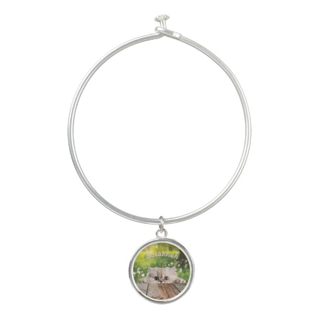 Cute Persian Peeking Cat Bangle Bracelet (Front)
